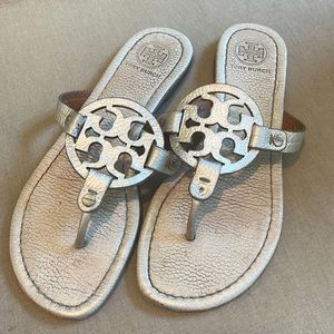 Tory Burch Miller Sandals Silver Size 8.5